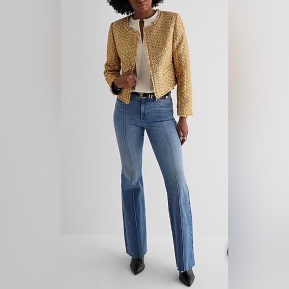 Brand New Express Gold Metallic Tweed Fringe Trim Jacket (Size: XS) - Picture 5 of 6